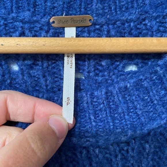 Free People Womens Size S Cobalt Blue Pointelle Eyelet Knit Long Sleeve Sweater - Picture 5 of 10